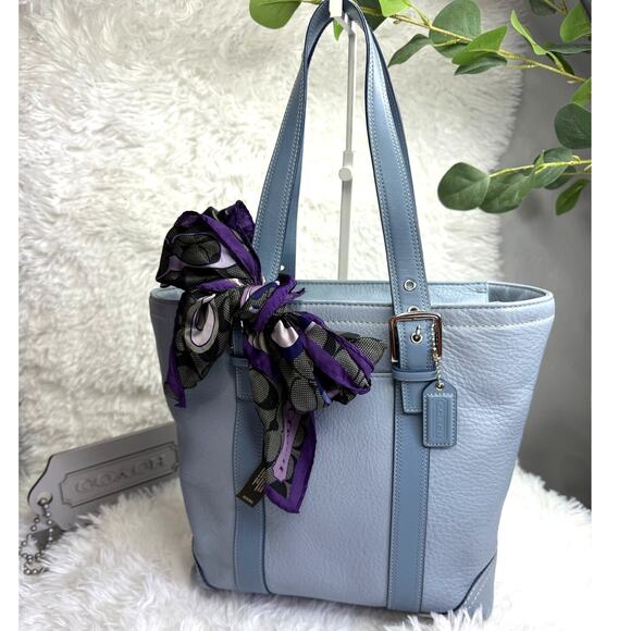 COACH y2k Blue Pebbled Leather Tote Shoulder bag - Picture 2 of 11